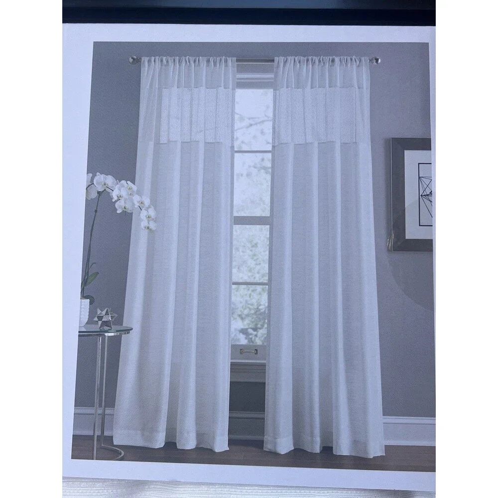 DKNY 50 x 84 West End Sheer White Window Curtains Drapes Rod Pocket Panels New